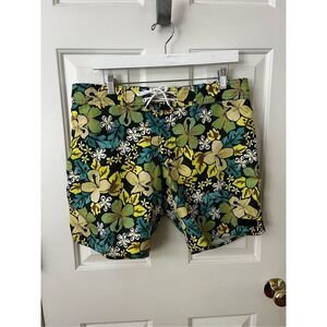 Sauvage Green Plumeria Flower Print European Swim Trunks sz L NWOT